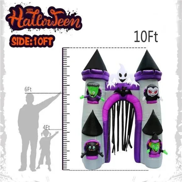 10 Ft Halloween Inflatables Castle Archway Decoration with Ghost Green Weirdo